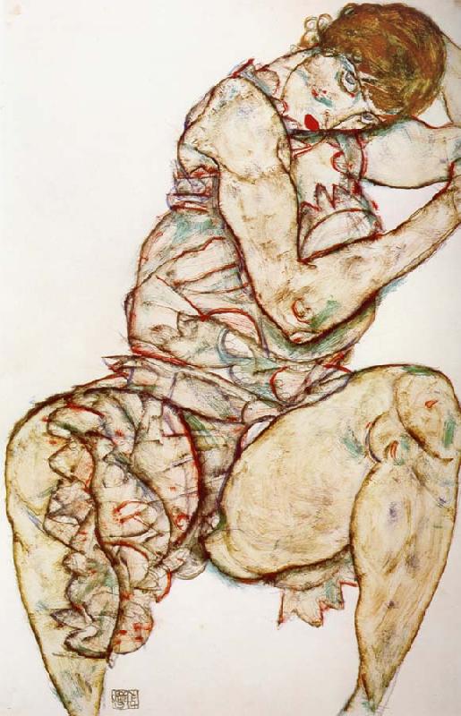 Egon Schiele Seated Woman with her Left Hand in her Hair oil painting image